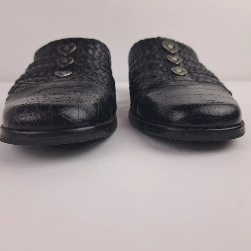 Coldwater Creek Black Leather Braided Moc Croc Mules Size 8 - Picture 9 of 15